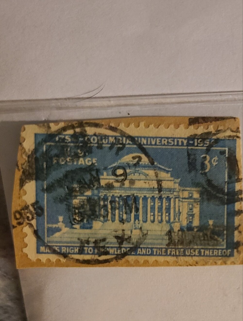Unique Vintage Columbia University Stamp - Blue and Tan